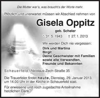 Traueranzeige von Gisela Oppitz von Neue Presse Coburg