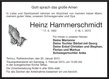 Traueranzeige von Heinz Hammerschmidt von Neue Presse Coburg