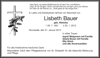 Traueranzeige von Lisbeth Bauer von Frankenpost