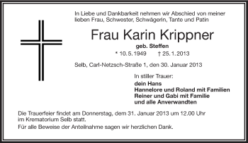Traueranzeige von Karin Krippner von Frankenpost