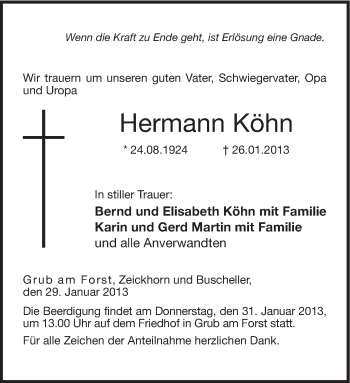 Traueranzeige von Hermann Köhn von Neue Presse Coburg