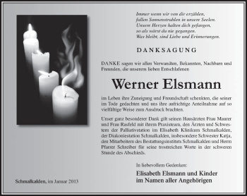 Traueranzeige von Werner Elsmann von Südthüringer Presse