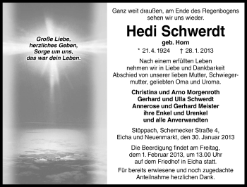 Traueranzeige von Hedi Schwerdt von Neue Presse Coburg