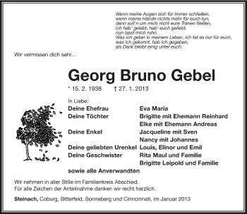 Traueranzeige von Georg Bruno Gebel von Südthüringer Presse