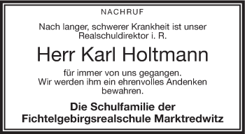 Traueranzeige von Karl Holtmann von Frankenpost