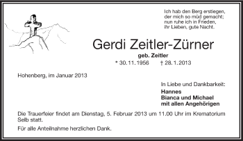 Traueranzeige von Gerdi Zeitler-Zürner von Frankenpost