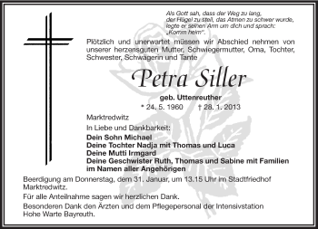 Traueranzeige von Petra Siller von Frankenpost