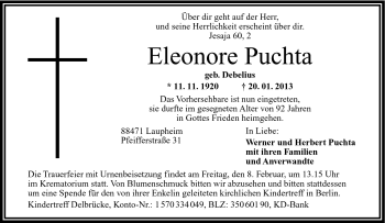 Traueranzeige von Eleonore Puchta von Frankenpost