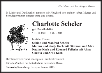 Traueranzeige von Charlotte Scheler von Südthüringer Presse
