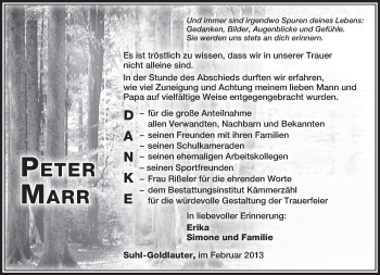 Traueranzeige von Peter Marr von Südthüringer Presse