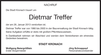Traueranzeige von Dietmar Treffer von Neue Presse Coburg