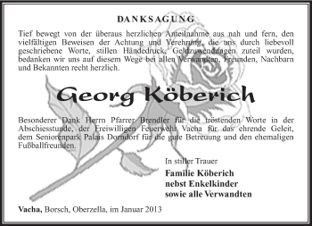 Traueranzeige von Georg Köberich von Südthüringer Presse
