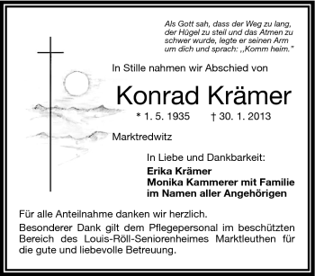 Traueranzeige von Konrad Krämer von Frankenpost