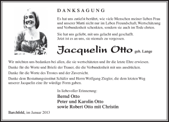 Traueranzeige von Otto Jacquelin von Südthüringer Presse