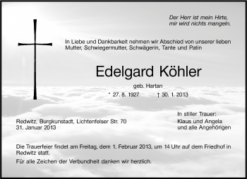 Traueranzeige von Edelgard Köhler von Neue Presse Coburg