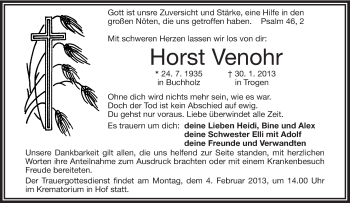 Traueranzeige von Horst Venohr von Frankenpost