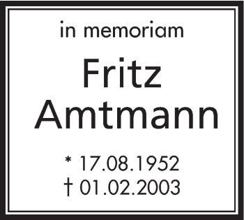 Traueranzeige von Fritz Amtmann von Neue Presse Coburg