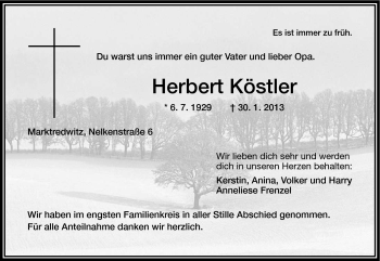 Traueranzeige von Herbert Köstler von Frankenpost