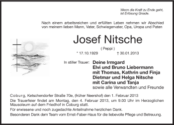 Traueranzeige von Josef Nitsche von Neue Presse Coburg