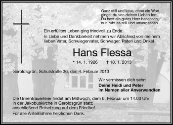 Traueranzeige von Hans Flessa von Frankenpost