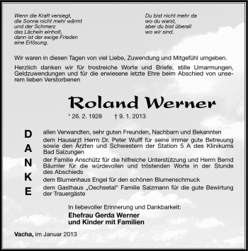 Traueranzeige von Roland Werner von Südthüringer Presse
