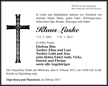 Traueranzeige von Klaus Laske von Südthüringer Presse