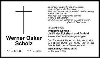 Traueranzeige von Werner Oskar Scholz von Südthüringer Presse