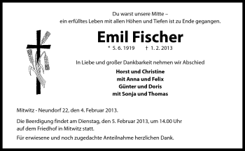 Traueranzeige von Emil Fischer von Neue Presse Coburg