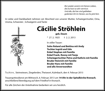 Traueranzeige von Cäcilie Ströhlein von Neue Presse Coburg