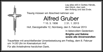 Traueranzeige von Alfred Gruber von Frankenpost