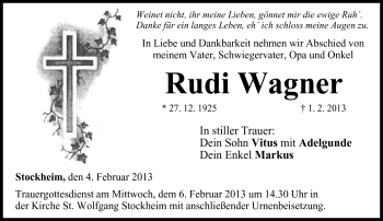Traueranzeige von Rudi Wagner von Neue Presse Coburg