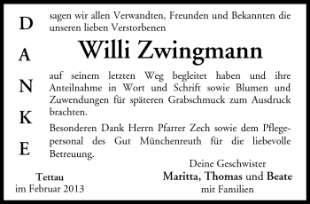 Traueranzeige von Willi Zwingmann von Neue Presse Coburg