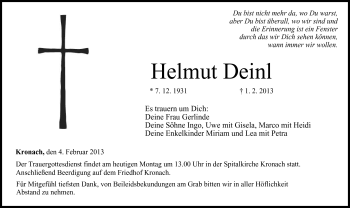 Traueranzeige von Helmut Deinl von Neue Presse Coburg