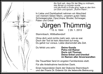 Traueranzeige von Jürgen Thümmig von Frankenpost