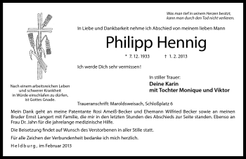 Traueranzeige von Philipp Hennig von Neue Presse Coburg