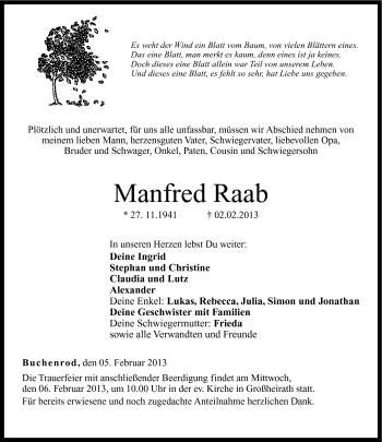 Traueranzeige von Manfred Raab von Neue Presse Coburg