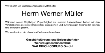 Traueranzeige von Werner Müller von Neue Presse Coburg