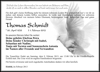 Traueranzeige von Thomas Schmidt von Südthüringer Presse