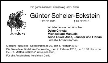 Traueranzeige von Günter Scheler-Eckstein von Neue Presse Coburg