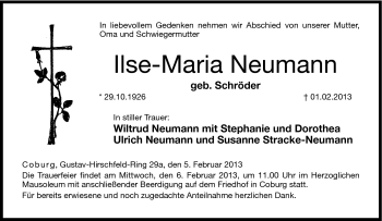 Traueranzeige von Ilse-Maria Neumann von Neue Presse Coburg
