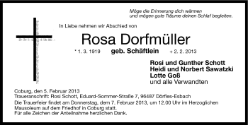 Traueranzeige von Rosa Dorfmüller von Neue Presse Coburg