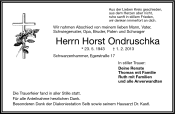Traueranzeige von Horst Ondruschka von Frankenpost
