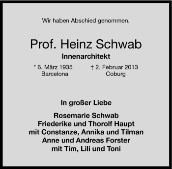 Traueranzeige von Heinz Schwab von Neue Presse Coburg