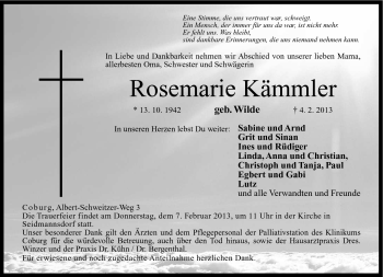 Traueranzeige von Rosemarie Kämmler von Neue Presse Coburg