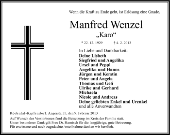 Traueranzeige von Manfred Wenzel von Neue Presse Coburg