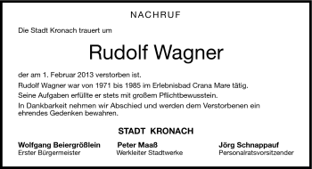 Traueranzeige von Rudolf Wagner von Neue Presse Coburg