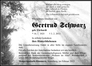Traueranzeige von Gertrud Schwarz von Südthüringer Presse