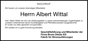 Traueranzeige von Albert Wittal von Neue Presse Coburg