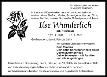 Traueranzeige von Ilse Wunderlich von Frankenpost