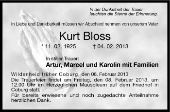 Traueranzeige von Kurt Bloss von Neue Presse Coburg